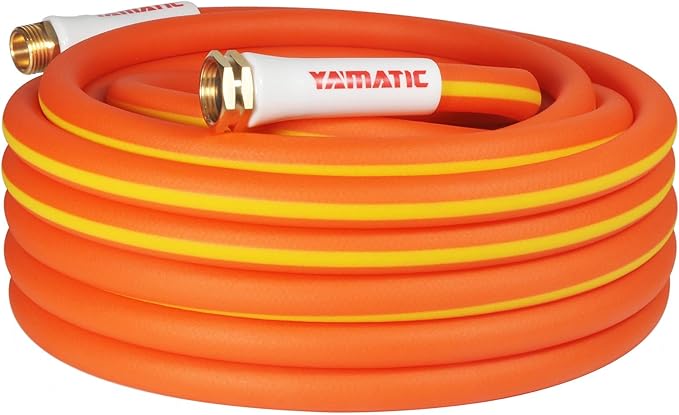 YAMATIC garden hose 5/8" x 30 FT, 600 PSI drinking water safe hose – All-Weather 30 ft garden hose with kink resistant 3/4" GHT Brass Fittings