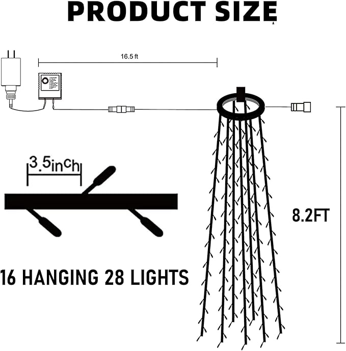 Dazzle Bright Christmas Tree Lights, 448 LED Waterfall Tree Topper Lights with Remote & 8 Lighting Modes, 8.2FT X 16 Lines Christmas Light for Indoor Outdoor Yard Party Xmas Decoration (Warm White)