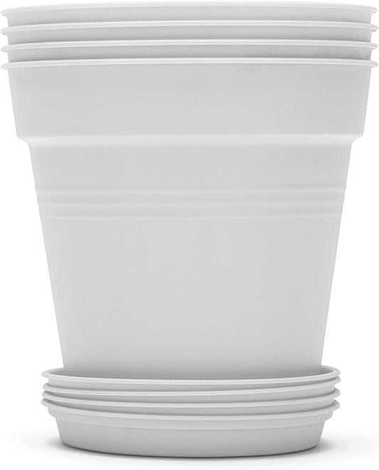 Mintra Home Garden Pots 4pk - Flowers, Herbs, Plants, Indoor, Outdoor, Colorful, Wholesale, Bulk (White, 17cm Diameter (6.6in))