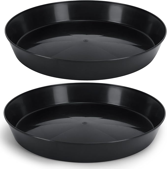 Saucers 14 Inch (12.14 Inch Base) Case of 2 Plant Saucers - Black Colored Polypropylene Made in USA