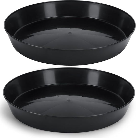 16 Inch (14.25 Inch Base) Case of 2 Plant Saucer - Black Colored Polypropylene,Heavy Duty Indoor/Outdoor Tray and Drip Pan,Collects Flower Pot Excess Water Made in USA