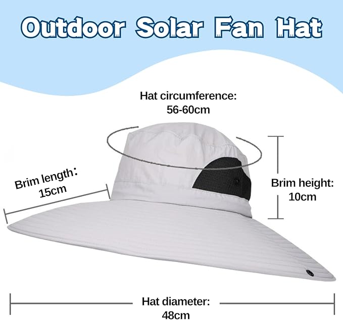 Wide Brim Sun Hat with Solar Fan, Solar Fan Hat, Men Sunscreen Sun Hats with Fans, SolarFan Outdoor