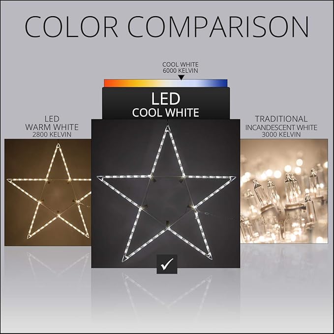 Kringle Traditions 48-Light LED Outdoor Star Decor, Folding Cool White Christmas Star