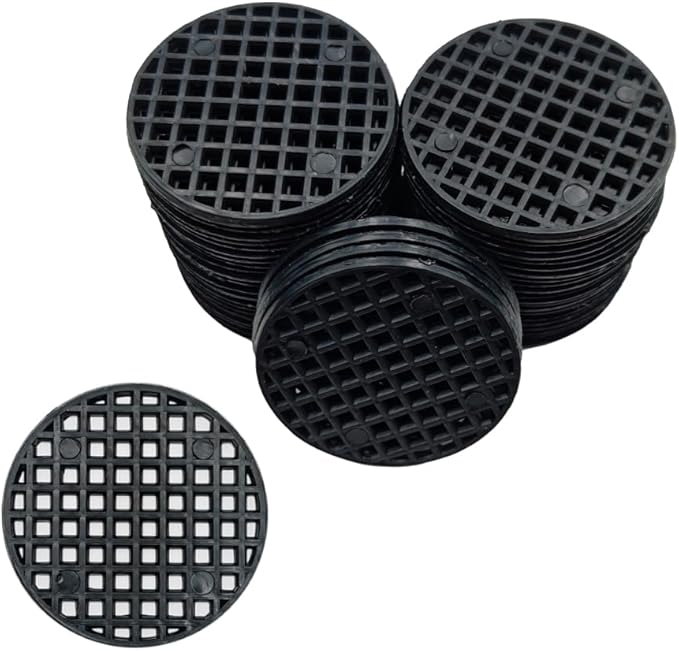 HAHIYO 50PCs 1.8Inch/4.5cm Black Round PP Plastic Flower Pot Hole Mesh Pad Bottom Grid Mat Bonsai Drainage mesh Hole Screens Gasket Prevent Soil Loss Breathable Gasket Drainage Netting for Bonsai
