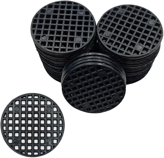 HAHIYO 50PCs 1.8Inch/4.5cm Black Round PP Plastic Flower Pot Hole Mesh Pad Bottom Grid Mat Bonsai Drainage mesh Hole Screens Gasket Prevent Soil Loss Breathable Gasket Drainage Netting for Bonsai