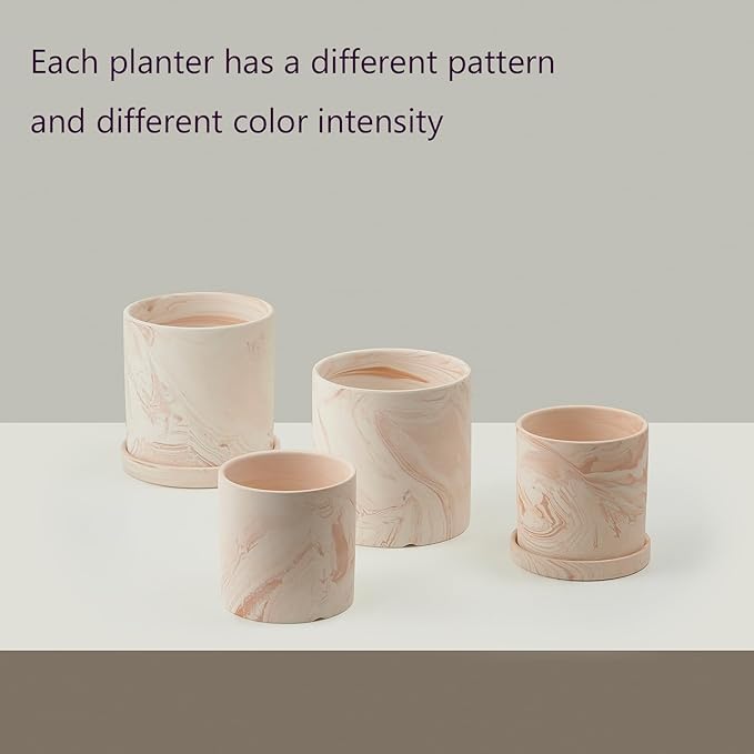 4 inch Plant Pot - Terra Cotta Flower Planters Indoor - Modern Succulents Containers with Drain Hole & Saucer, Decorate Home, Office (Pink)