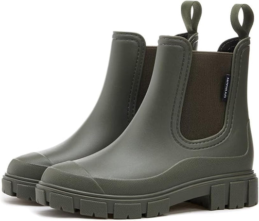 Short Rain Boots Women Waterproof Ankle Rainboots Fashion Chelsea Boots Non-Slip Garden Shoes for Outdoor Work Booties
