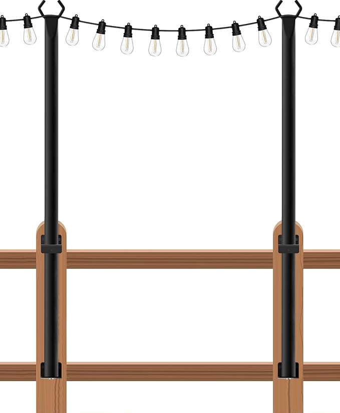 zoegi 2 Pack 5FT String Light Poles,Light Poles for Outside Lights with Fork,Outdoor Brackets Hanging Lights,Metal Stand for Deck Patio,Backyard,Wedding,Deck,Party