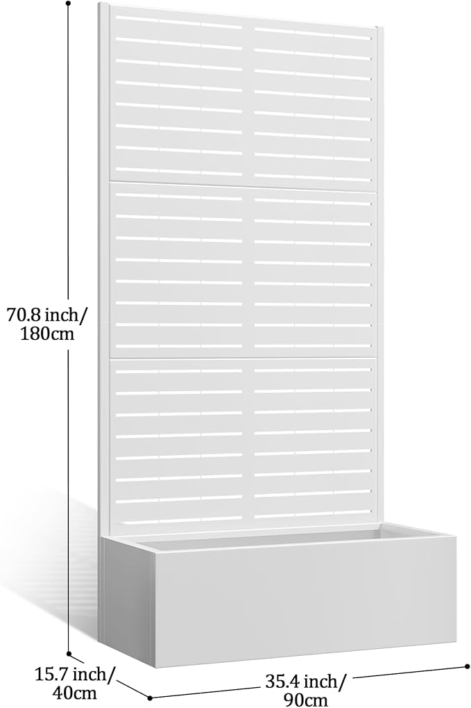 Metal Planter Box with Trellis, Planter Box with Privacy Screen, Privacy Trellis Outdoor for Climbing Plants with Drainage Holes, Raised Garden Bed for Vegetables