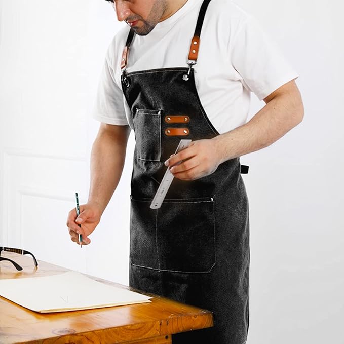 Apron for Men Women with Pockets Cotton Canvas Cross Back Heavy Duty Adjustable Work Apron