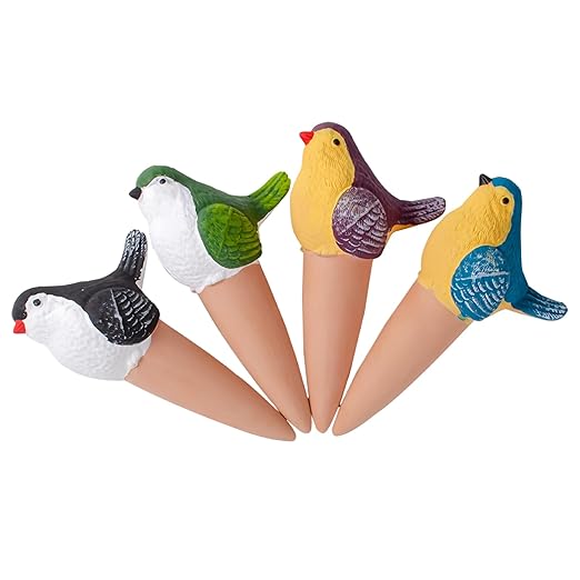 4 Pcs Bird Shape Plant Watering Globes, Terracotta Watering Spikes Suitable for Indoor and Outdoor, Vacation Self Watering Planter Insert (Bird)