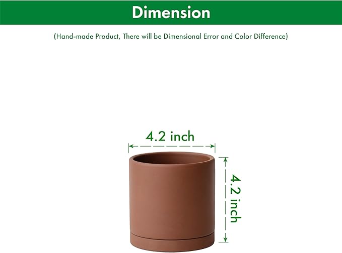D'vine Dev 4 Inch Rust Terracotta Plant Pot with Drainage Hole and Saucer, Round Cylinder Planter Pot for Indoor Plants, Set of 2, 40-V-A-2