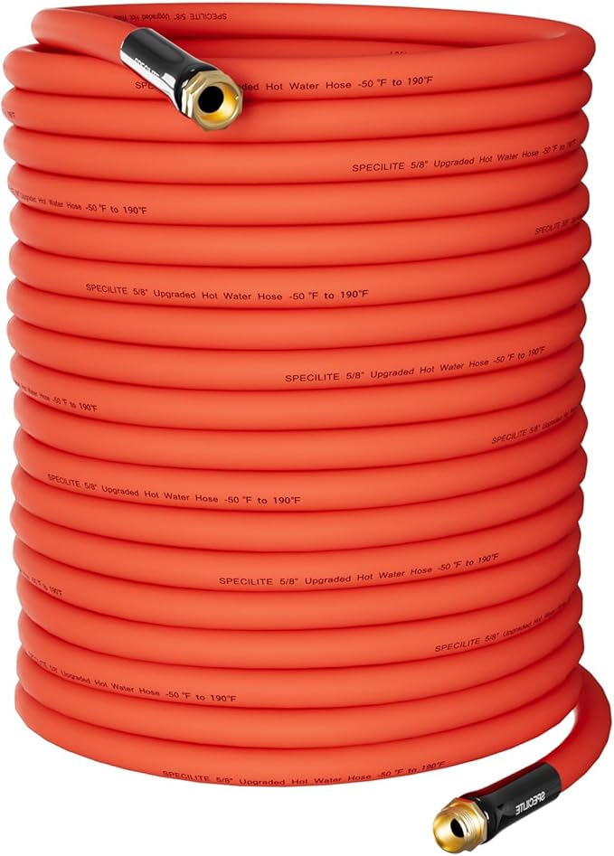 SPECILITE 5/8" Hot/Cold Garden Water Hose 200 ft, -50℉-190℉,Flexible & Lightweight With 3/4" Brass Fittings for Yard, Outdoor, Farm, Red