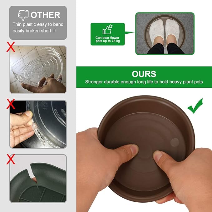 Plant Saucer 14 inch, Heavy Large Planter Durable Thicker Plastic Plant Trays for Indoors and Outdoor, Plant Saucer Drip Trays,Brown (14" - 3 Pack)