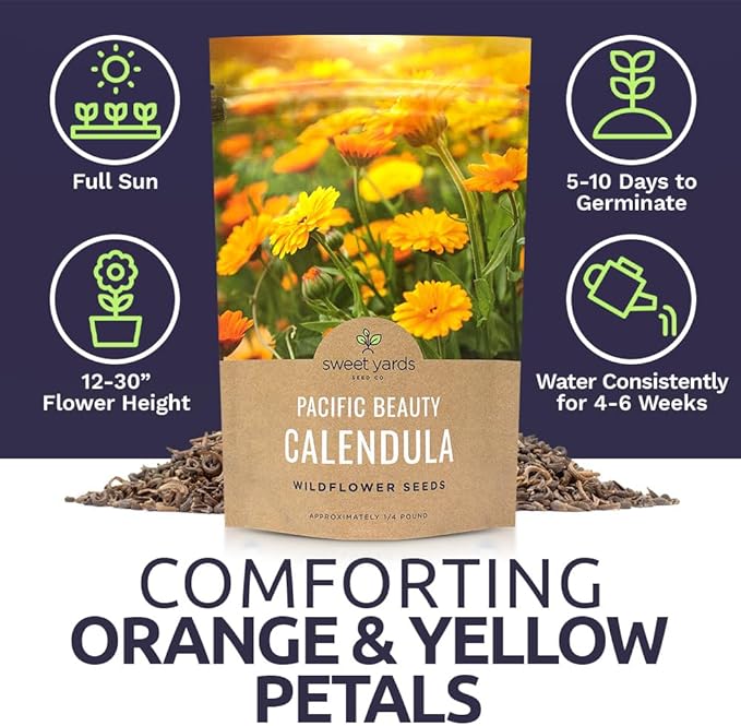 Calendula ‘Pacific Beauty Mix’ – Bulk Quarter Pound Bag – Over 12,000 Open Pollinated Non-GMO Wildflower Seeds – Calendula officinalis