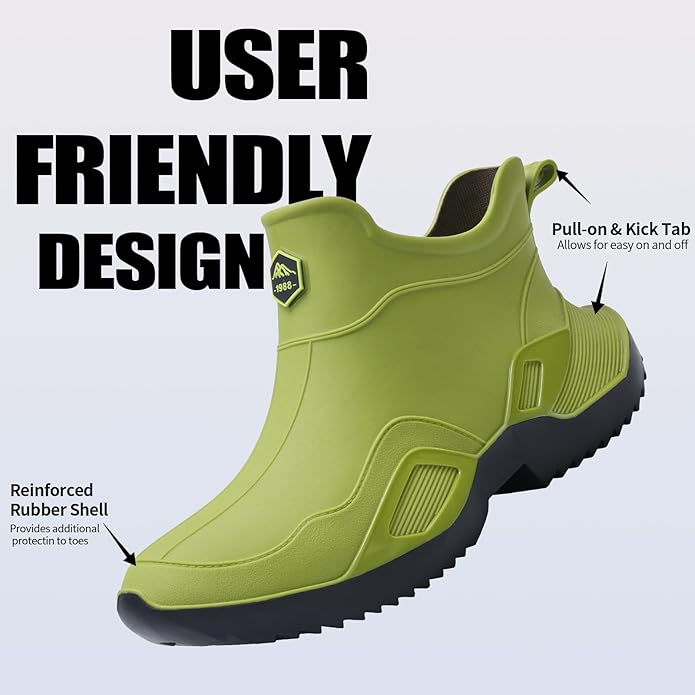 Women's Ankle Rain Boots - Slip On Waterproof Festival & Garden Shoes for Men - Comfortable Lightweight Rubber Wellies with Decorative Buckle