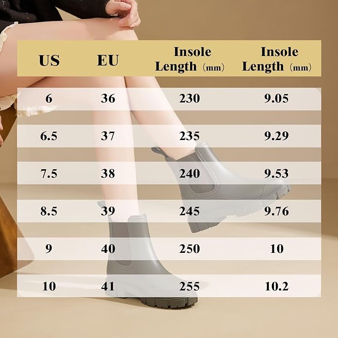 Short Rain Boots Women Waterproof Ankle Rainboots Fashion Chelsea Boots Non-Slip Garden Shoes for Outdoor Work Booties