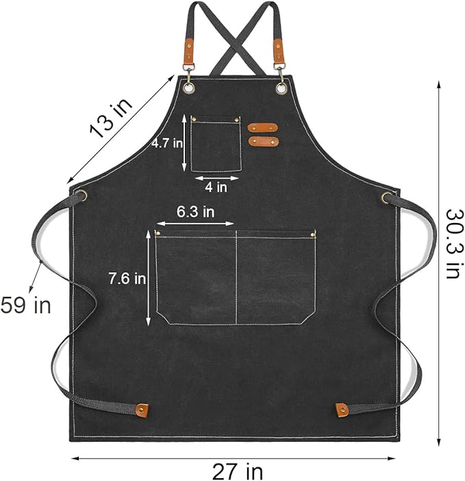 Apron for Men Women with Pockets Cotton Canvas Cross Back Heavy Duty Adjustable Work Apron