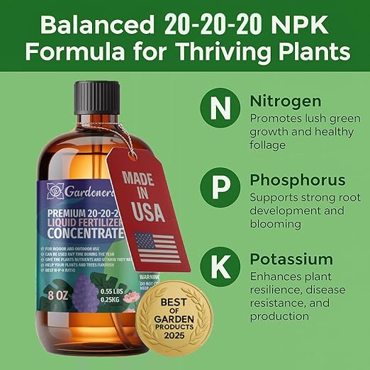 𝐏𝐑𝐎𝐅𝐄𝐒𝐒𝐈𝐎𝐍𝐀𝐋 All-Purpose 20-20-20 Liquid Fertilizer Concentrate for Lawns, Grass, Plants, Vegetables, Fruits & Flowers | 20-20-20 Liquid Superfood for Indoor and Outdoor Plants (32 OZ)
