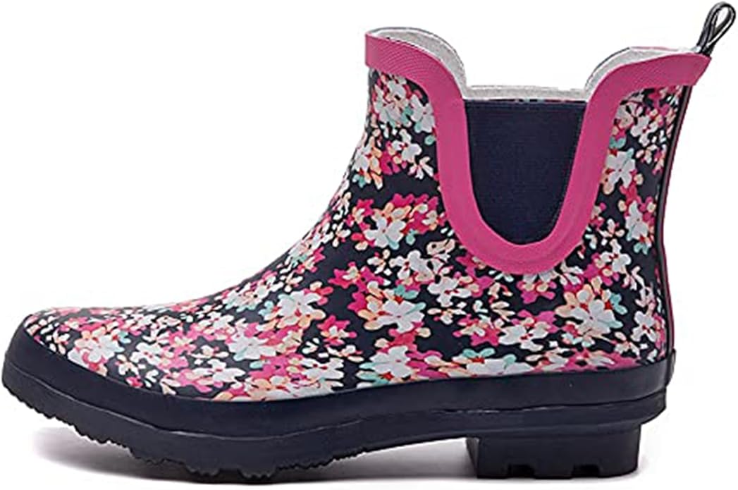 SWIFTFROG Rain Boots for Women - Waterproof Ankle Garden Shoes Anti-Slipping Floral Printed Rainboots for Ladies Stylish Light Ankle Rain Shoes, Women's Rain Footwear