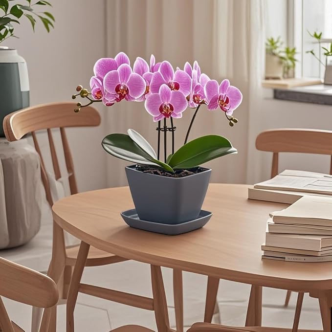 Square Plant Saucer 4 Inch 2 Pack，Plant Trays for Pots, Gray Ceramic Plant Saucers for Indoors Outdoors, Plant Drip Tray 4 6 8 10 12 14 Inch