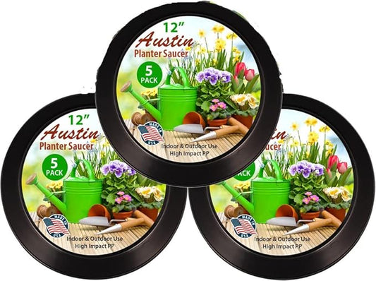 Saucers 10 Inch (8.3 Inch Base) Case of 3 Plant Saucers - Black Colored Polypropylene Made in USA