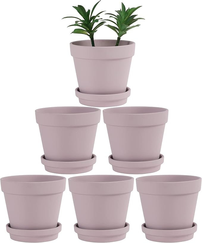 Terra Cotta Pots with Saucer- 6-Pack Large Terracotta Pot Clay Pots 5.5'' Clay Ceramic Pottery Planter Cactus Flower Pots Succulent Pot with Drainage Hole- for Plants,Crafts terra cotta planter(Pink)