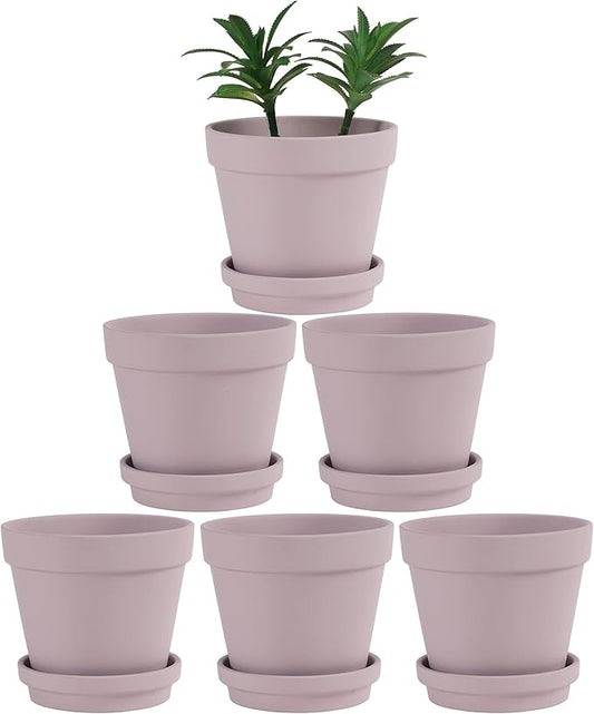 Terra Cotta Pots with Saucer- 6-Pack Large Terracotta Pot Clay Pots 5.5'' Clay Ceramic Pottery Planter Cactus Flower Pots Succulent Pot with Drainage Hole- for Plants,Crafts terra cotta planter(Pink)