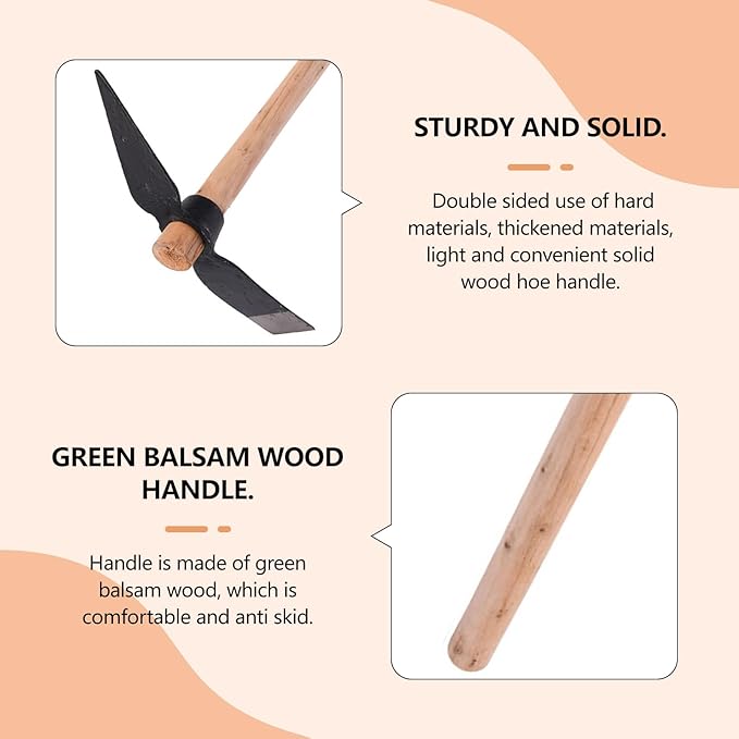 Gardening Pick Axes, Heavy Duty Pick Axe Hand Tool Pickaxe Mattock Hoe with Wooden Handle Mattock Pick Multipurpose Hand Tool for Outdoor﻿