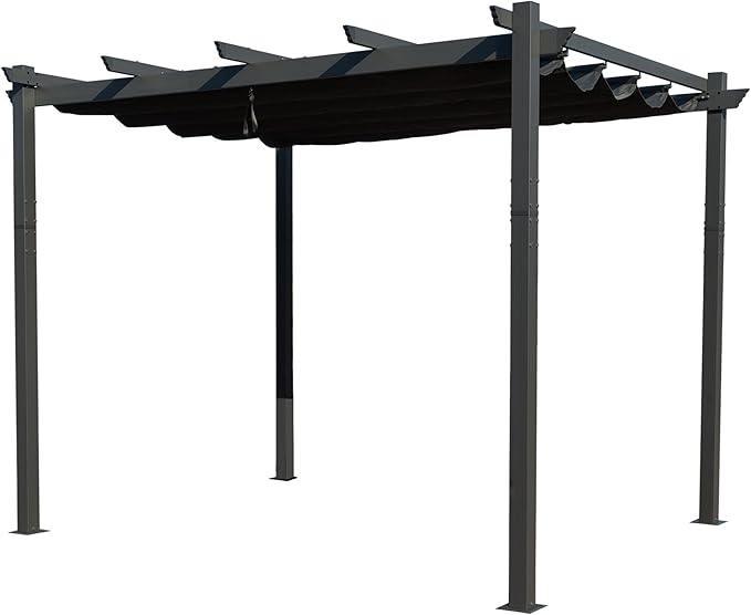 Kozyard Morgan Outdoor Retractable Pergola with Sun Shade Canopy Patio Aluminum Pergola Shelter for Backyard Deck Garden Modern Metal Grill Gazebo(10' x 12', Gray)
