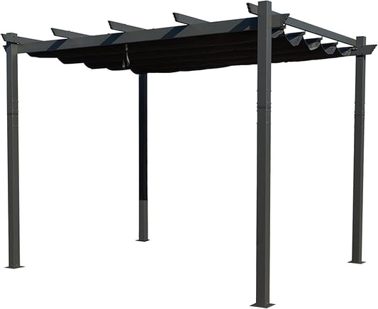 Kozyard Morgan Outdoor Retractable Pergola with Sun Shade Canopy Patio Aluminum Pergola Shelter for Backyard Deck Garden Modern Metal Grill Gazebo(10' x 12', Gray)