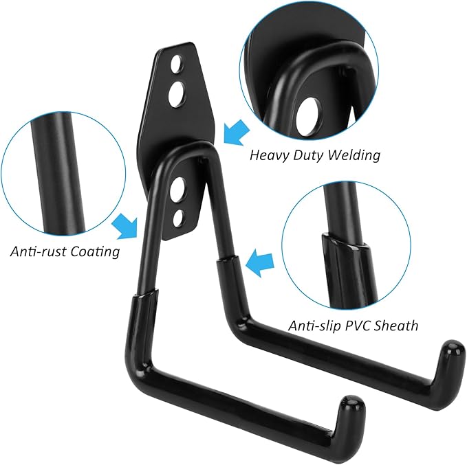 6 Pack Garage Hooks Heavy Duty, 4.9 inch Utility Steel Garage Hanger & Organizer for Organizing Garden Lawn Tools, Ladders, Garden Hose, Digging Shovel, Bikes, Ropes