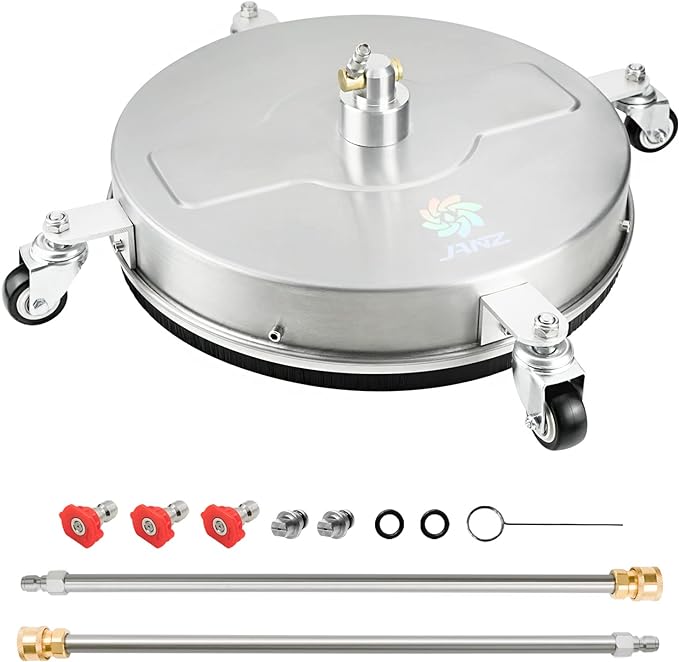 janz 17" Pressure Washer Surface Cleaner with 4 Wheels, 1/4" Quick Plug, 2 Extension Wands, 2 Replacement Nozzles and 3 Spray Nozzles, 4000 PSI