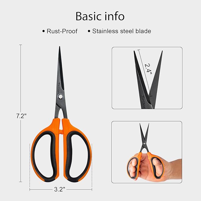 GROWNEER 3 Packs Trimming Scissors Teflon Coated Non Stick Blades Pruning Shears Gardening Hand Pruning Snips with Straight Stainless Steel Precision Blade