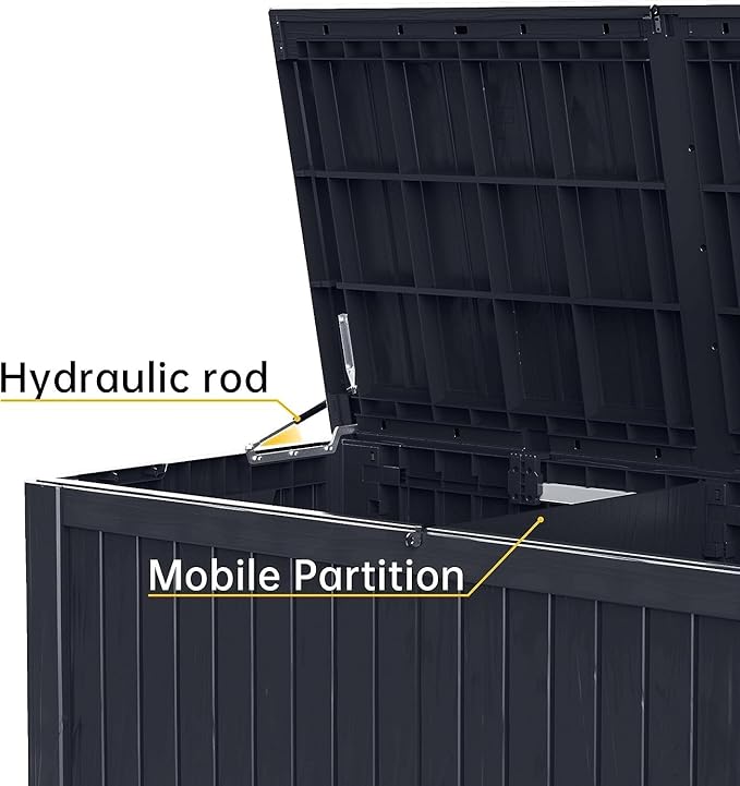 EasyUp 182 Gallon Deck Box Waterproof, UV Resistant Resin Outdoor Storage Box with Hydraulic Rod, Lockable Design and Enhanced Durability for Patio, Garden, and Poolside Use