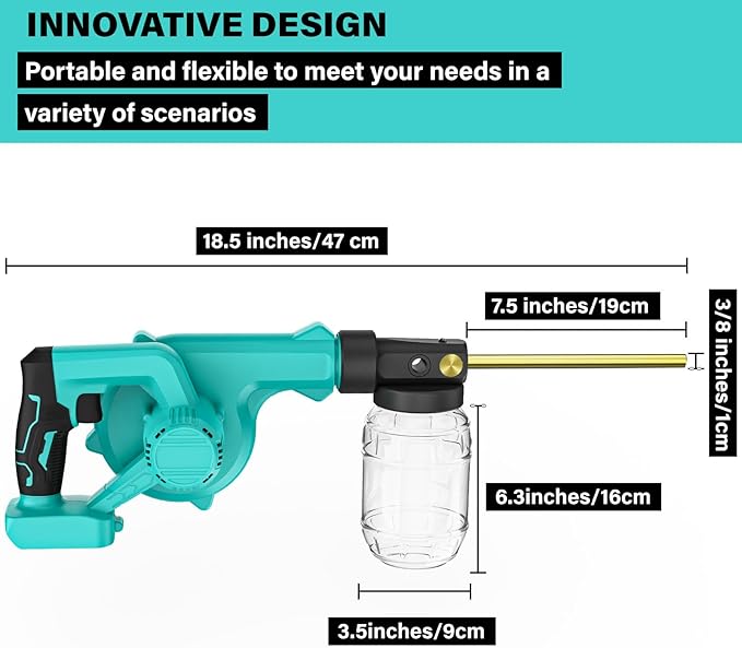 Electric Diatomaceous Earth Duster Compatible for Makita 18V Battery(Battery Not Included), Garden Dust Applicator with 1L Capacity and 7.5" Nozzle, Versatile Leaf Blower & Powder Sprayer