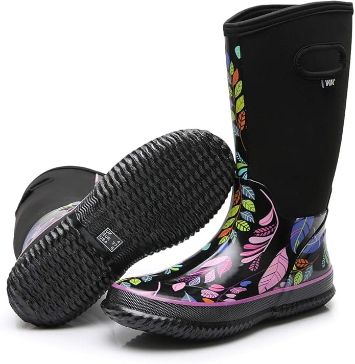 WTW Mid Calf Rain Boots for Women - Waterproof Insulated Neoprene Mud Boots Outdoor Hunting Garden Boots