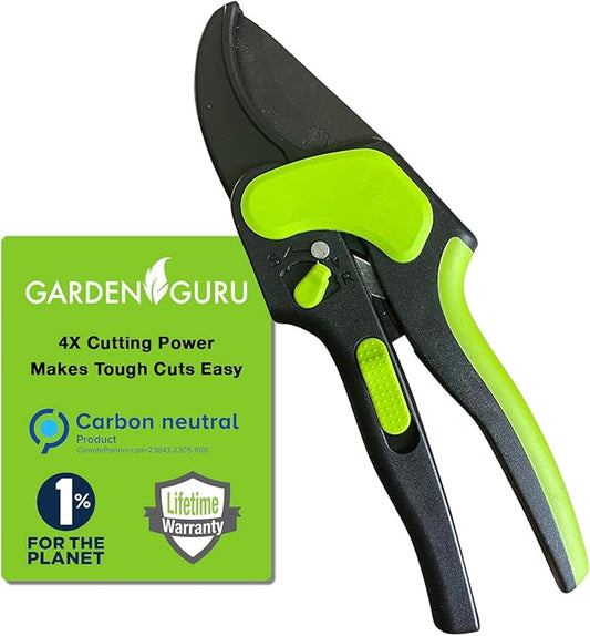 GARDEN GURU 2 in 1 Ratchet Pruning Shears Clippers – 4X Cutting Power – Ratcheting Garden Anvil Pruners Scissors - Ergonomic Grip - Makes Tough Cuts Easy - Great for Seniors & Arthritic Hands