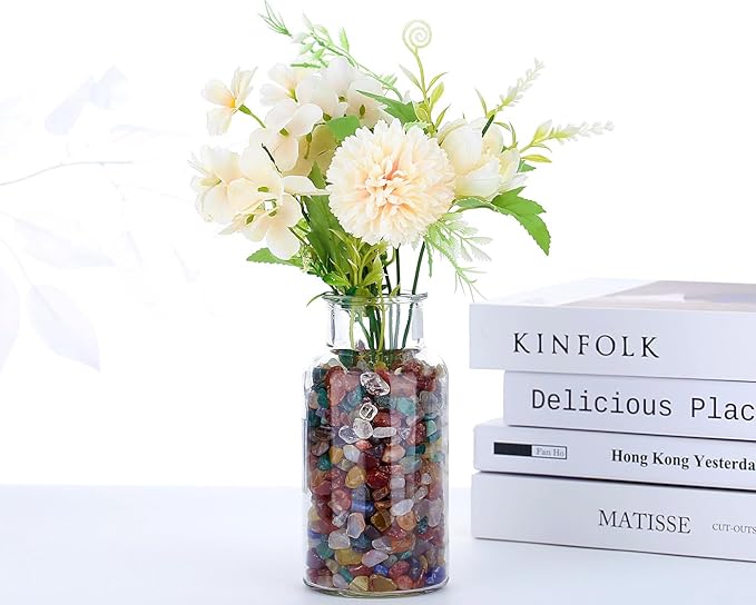 QINJIEJIE 0.9Lbs Multicolor Agate Rocks for Plant Decorative Succulent Pebbles Bulk Stones Terrarium Sand Small Turtle Rocks Fish Tank Decor Crystal Chips Aquarium Gravel Vase Filler for Planter