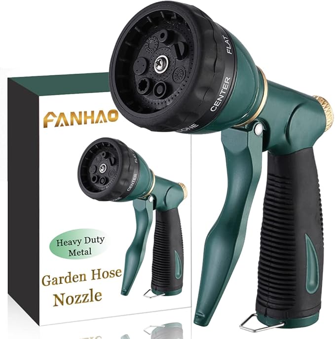 FANHAO Garden Hose Nozzle Sprayer Heavy Duty, 100% Metal Spray Nozzle High Pressure Water Hose Nozzle with 7 Patterns for Watering Garden, Washing Cars and Showering Pets