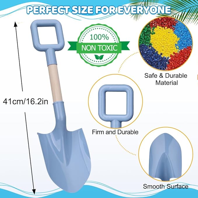Dilabnba16in/40cm Kids Beach Spades Sand Shovels Toy Gardening Tool, Sturdy Wood Handle ABS Plastic Shovel Scoop Garden Sand Beach Sandbox Backyard Digging Summer Toy for Toddler Boy Girl 3-10(2PCS)