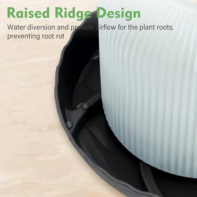4 Pack 12 Inch Plant Trays for Pots, Raised Ridge Plant Saucers,6 8 10 14 Inch Durable Plastic Plant Pot Saucer,Black Round Plant Water Catcher Tray for Indoors and Outdoors (Black, 12‘’4pack)