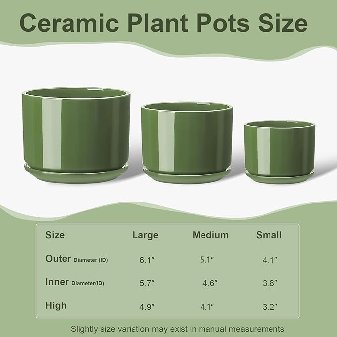 EFISPSS Ceramic Plant Pots, 4+5+6 Inch Pots for Indoor Plants, Planter Pot with Drainage Hole,Flower Pots for Succulent Cactus,Set of 3 - Patina