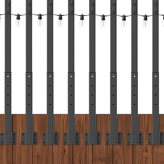 8 Pack String Light Poles,2.8Ft Metal Poles for Outdoor String Lights,Outdoor Light Poles with Post,Poles/Stand for Outside,Patio,Deck,Backyard,Garden Wedding,Party