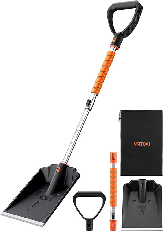 AstroAI Lightweight Snow Shovel for Car, Extendable Snow Shovel with Thickened Aluminum Handle and Blade, Portable and Multifunctional for Driveway, Cars, Snowmobiles, Camping and Emergency