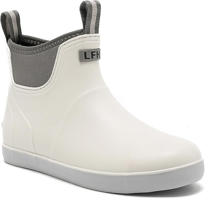 Mens Deck Boots, Saltwater Fishing Booties Rubber Waterproof Ankle Rain Boots, High-performance Footwear Chelsea Boots for Gardening Fishing Boating Camping Sailing