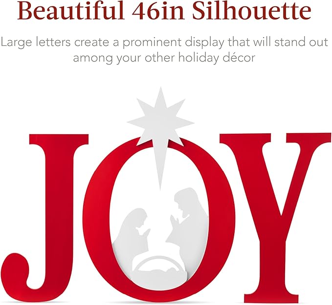 Best Choice Products 46in Outdoor JOY Christmas Nativity Decoration, 3 Piece Yard Decor Sign Holy Weather Resistant PVC Silhouette for Garden - Red/White