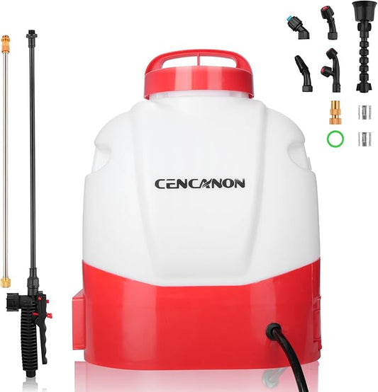 Battery Powered Backpack Sprayer 3.2 Gallon, CENCANON 100 PSI Electric Graden Sprayer Works with 12V Battery, Weed Yard Sprayer with Telescopic Wand, 6 Nozzles, 4 Ah Battery & Charger Included