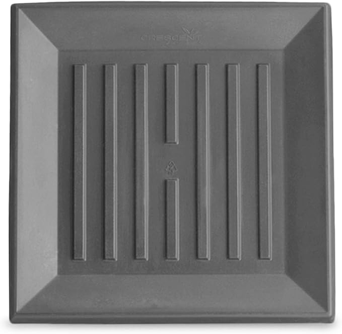 Crescent Garden Universal Square Plant Saucer, Weatherproof Durable Drip Tray for Square Planter, Heavy-Duty Plastic Drainage Dish, Indoor/Outdoor Flowerpot Saucer - 9'' Inner x 12.5" Outer (Slate)