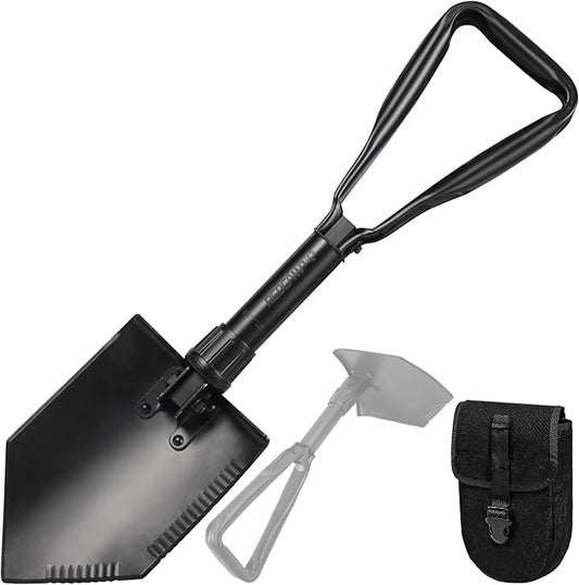 REDCAMP 23" Survival Folding Camping Shovel w/Cover, Manganese Steel Heavy Duty Tactical Shovel with Tri-Fold Handle for Hiking, Beach, Snow, Sand, Mud, Portable Black, 3Lbs